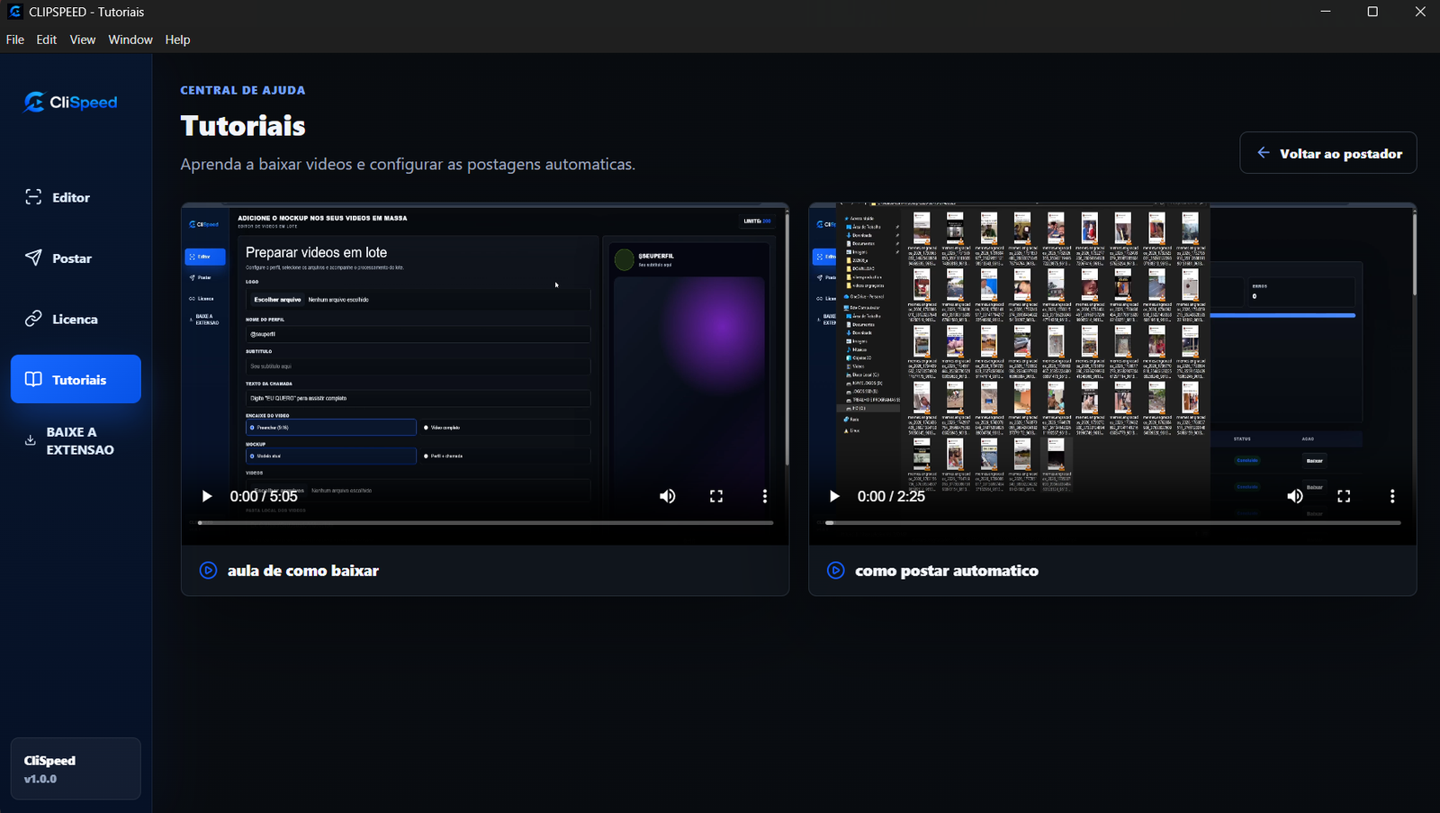 Central de tutoriais em vídeo dentro do CliSpeed